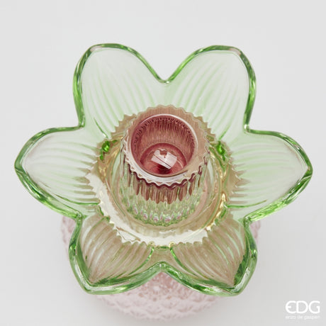 edg enzo de gasperi edg enzo de gasperi portacandela flower in vetro h 16 cm d 12 cm verde rosa ean 8059824630353