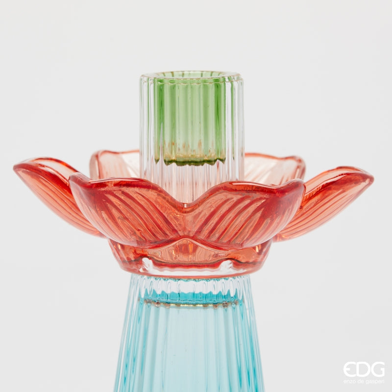 edg enzo de gasperi edg enzo de gasperi portacandela flower in vetro h 21 cm d 12 cm blu mix ean 8059824610331
