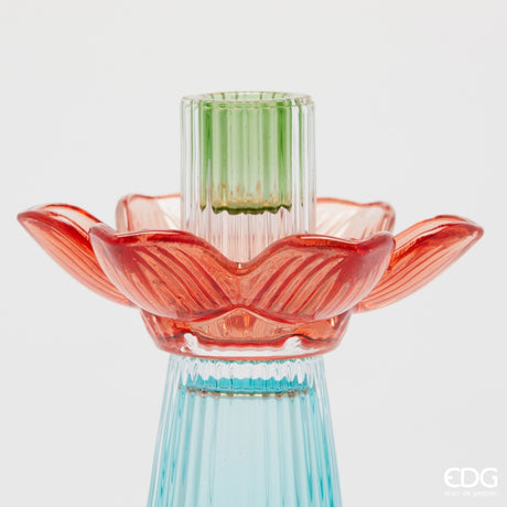edg enzo de gasperi edg enzo de gasperi portacandela flower in vetro h 21 cm d 12 cm blu mix ean 8059824610331