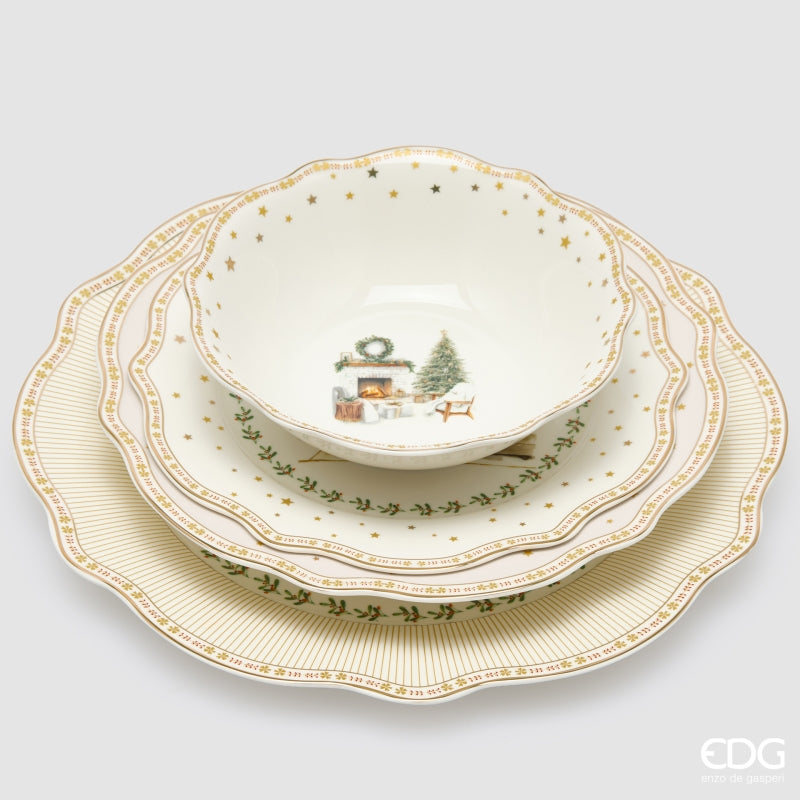 edg enzo de gasperi edg enzo de gasperi servizio piatti caminetto natalizio 24 pz ceramica bianco verde piano fondo dessert e ciotole ean 8059824668073