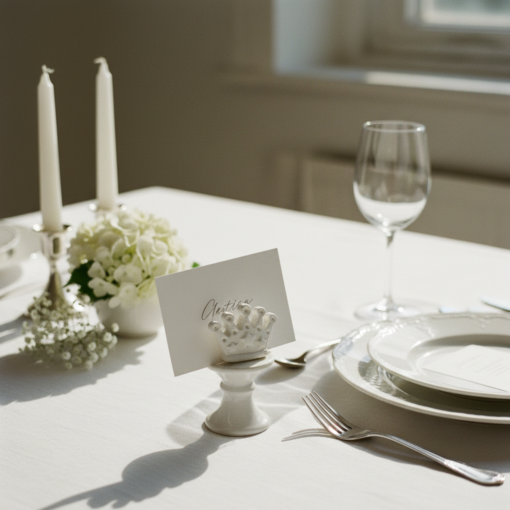 Corona in gesso ETM bianca 3 cm, set 12 pz: bomboniera e decorazione cerimonia personalizzabile. 