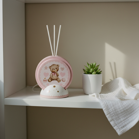 Diffusore ceramica orsetto Etm Pittura Baby Rosa H 11 cm con scatola: bomboniera battesimo e nascita pronta al dono