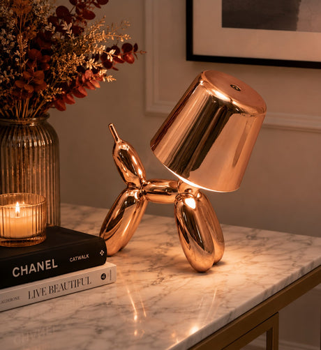 larcolaio larcolaio electroplate finish lumetto cagnolino rosa gold 175x18 cm lampada da tavolo design