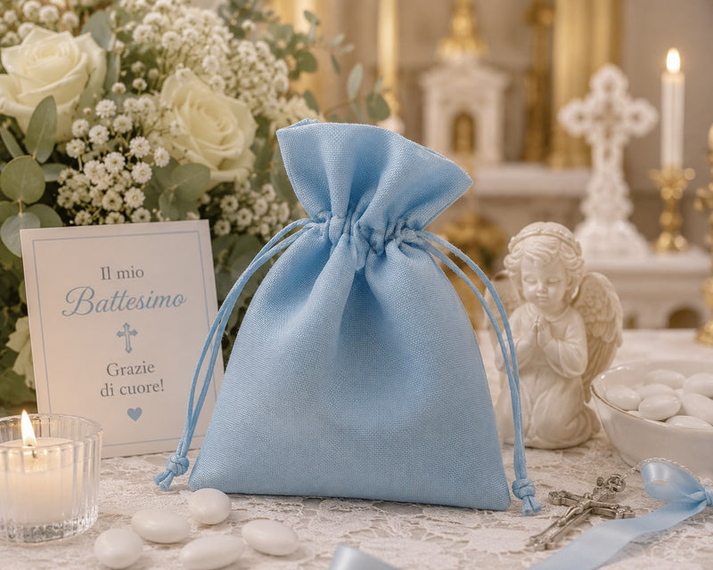larcolaio larcolaio sacchetto tessuto 9x12 cm portacanfetti celeste bomboniera elegante 12 pz ean 8054751444172