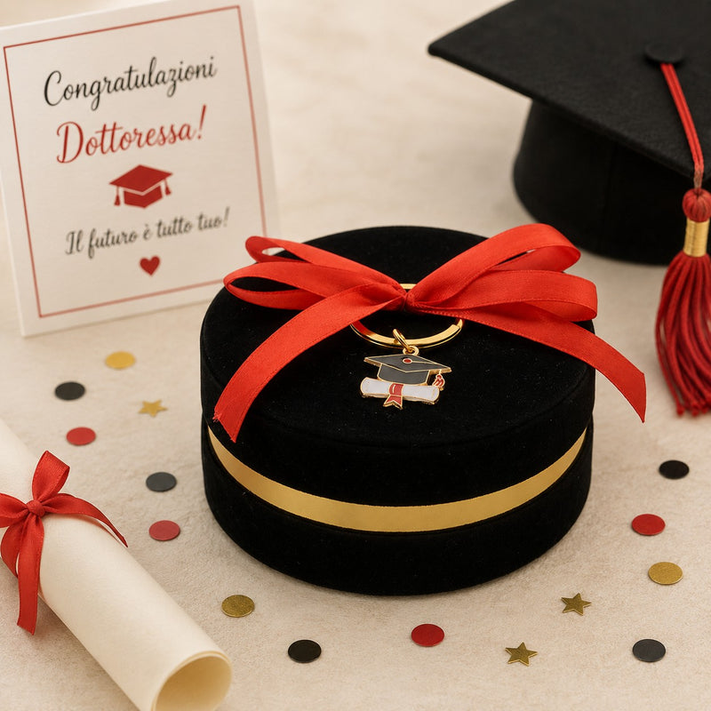 larcolaio larcolaio scatola box con portachiavi bomboniera d 10 x 4 cm portaconfetti laurea nero 1 pz ean 8059558631305