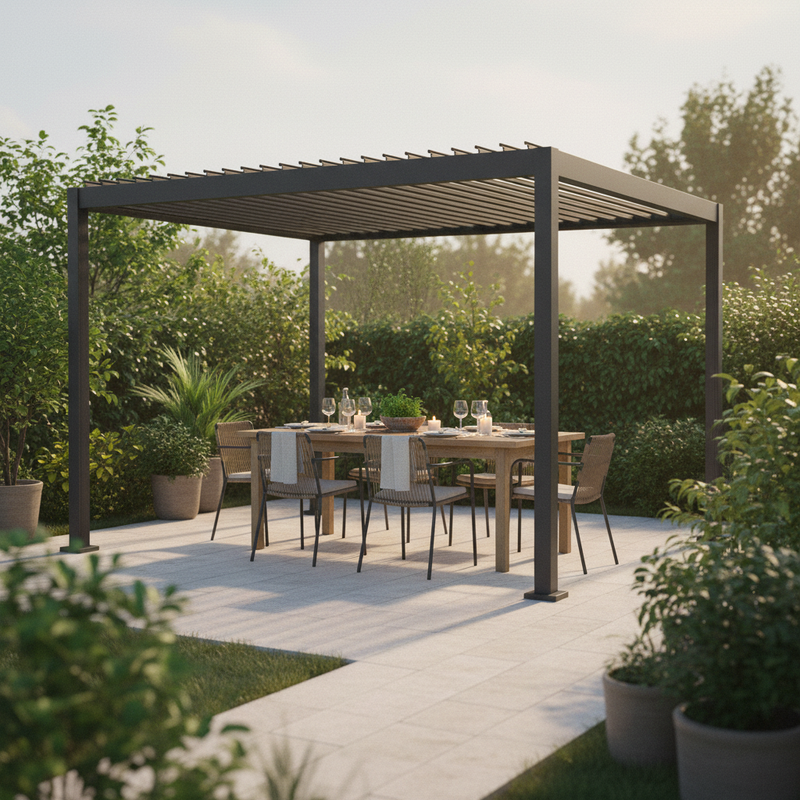 Pergola bioclimatica Vulcano 3x4 m antracite in alluminio, lamelle orientabili a manovella, garanzia 10 anni