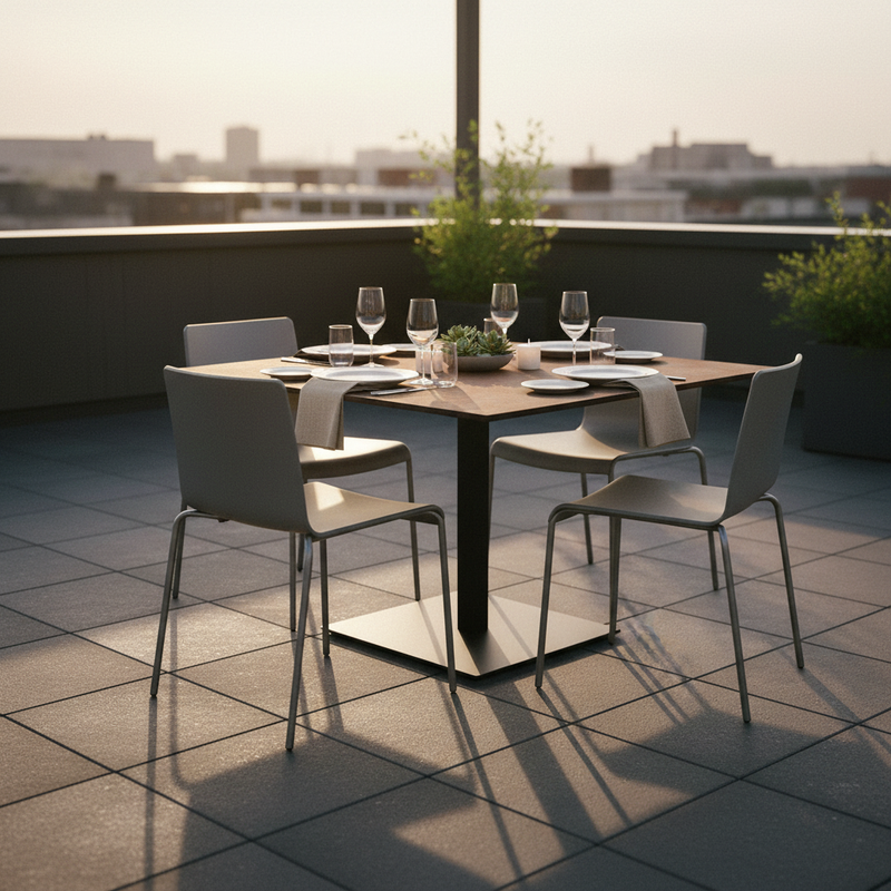 Piano tavolo HPL 80×80 cm sp. 10 mm finitura Corten Climb effetto acciaio ruggine, antigraffio. Made in Italy per bar e ristoranti