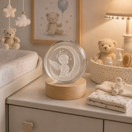 linea due elle linea due ellelumetto a sfera angelo con luna con base in legno d 6 cm h 8 cm bomboniera lampada decorativa idee regalo ean 8033551046496