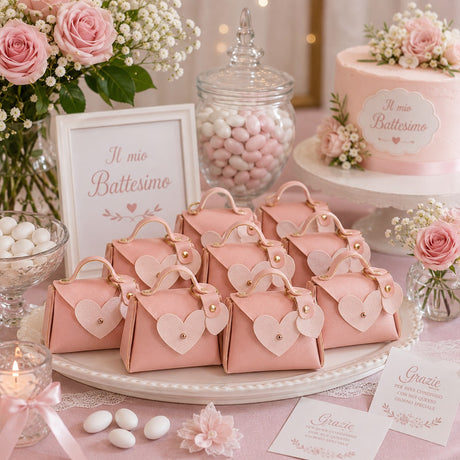 linea due elle linea due tocco borsetta similpelle con portachiave cuore colore rosa elegante idea bomboniera e portaconfetti cf 12 pz ean 8033551046687
