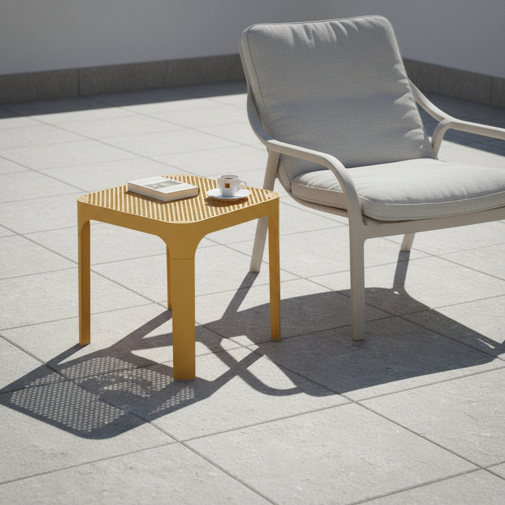 Scena 1 – Terrazza mattino con poltrona