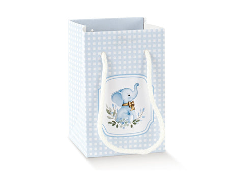 Shop box Scotton elefantino azzurro cartoncino 9×9×14cm CONF 10 PZ. Bomboniera alta battesimo maschio e baby shower. ean 8007402365289