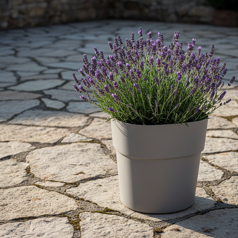 Vaso quadrato da esterno in plastica riciclata 100%, 38×38×H35 cm, colore Fog Grey grigio chiaro. TeraPlast Andromeda 38, −30°/+60°C, compensa CO₂. ean-8051560259010