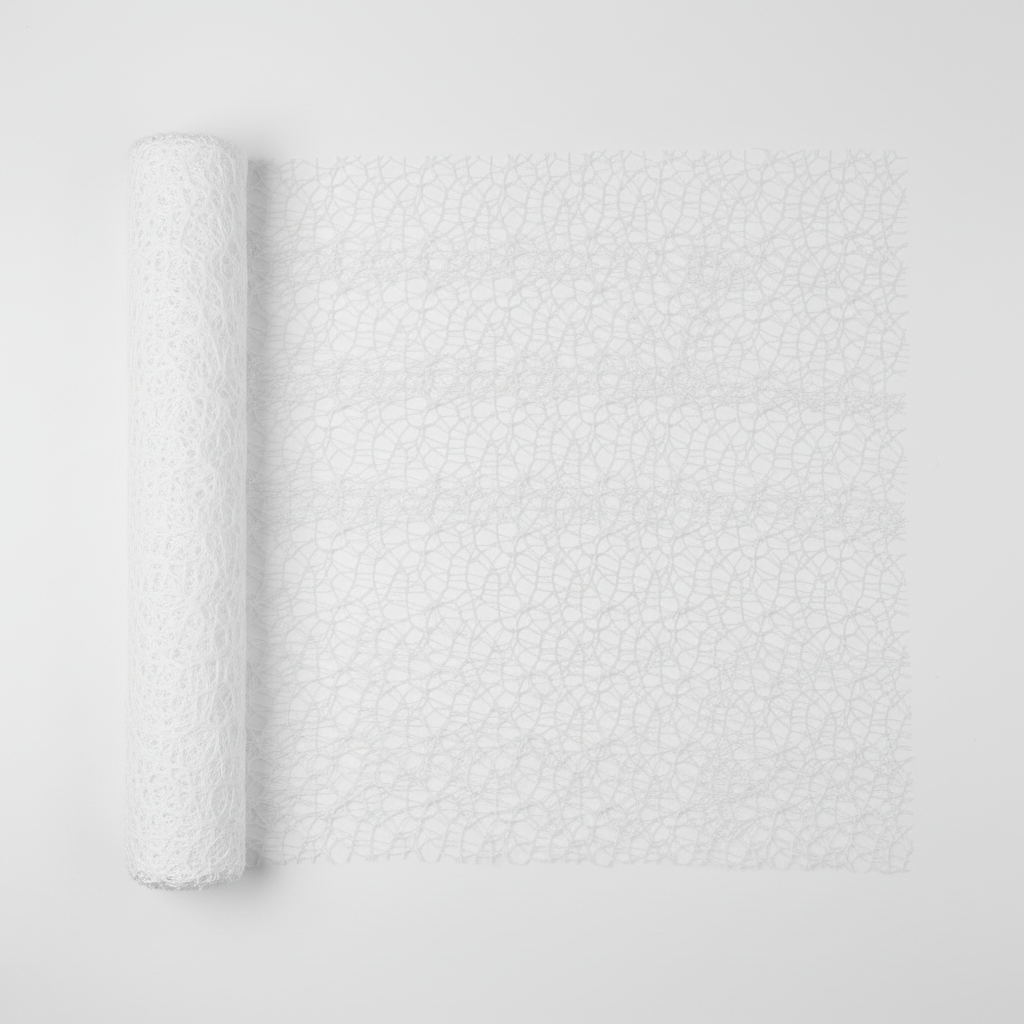 Rete polycotton per composizioni floreali, bomboniere e decorazioni. ARPIMEX H 48 cm × 5 mt, colore bianco, poliestere morbido ean 8018318170485