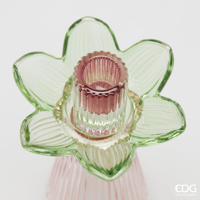 edg enzo de gasperi edg enzo de gasperi portacandela flower in vetro h 21 cm d 12 cm verde rosa ean 8059824610317