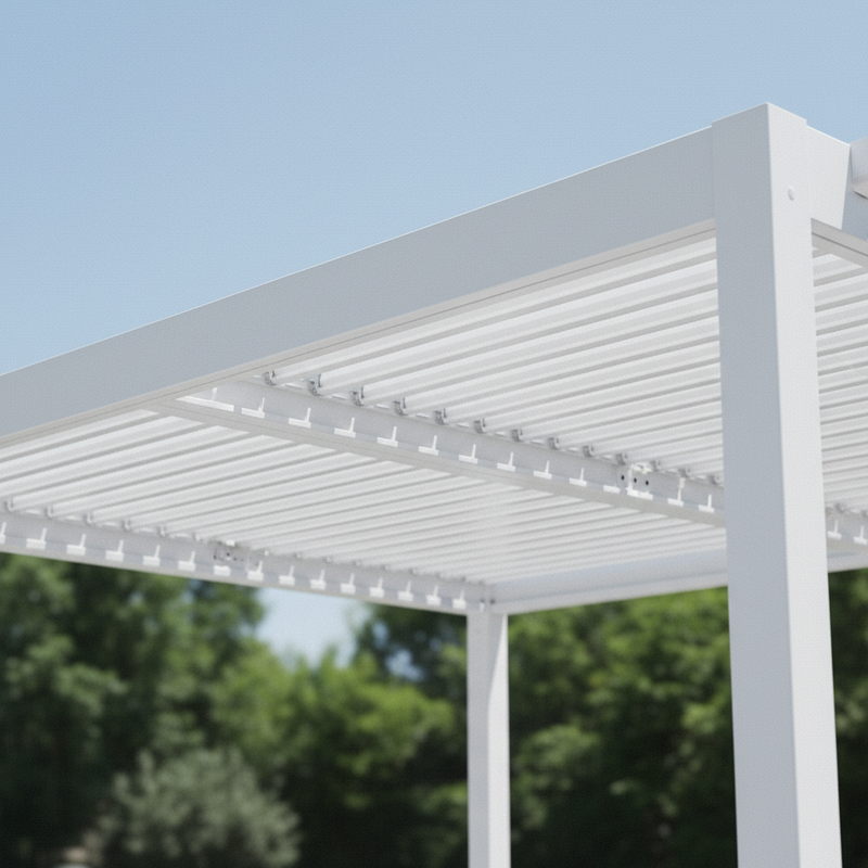 Pergola Bioclimatica Vulcano 4x4 Bianca – Dettaglio Lamelle Alluminio Luce