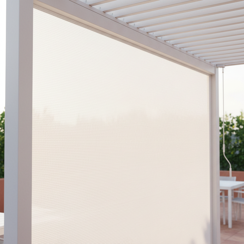 Tenda Oscurante Autoavvolgente Textilene 4m Bianca – Dettaglio Texture Tessuto Luce Diffusa Ampia