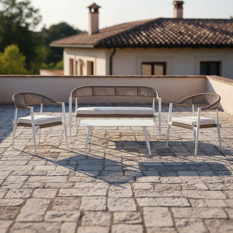 moia greenwood moia greenwood set milano in alluminio bianco e wicker corda salotto giardino con 2 poltrone divano 2 posti e tavolino ean 8013054832697