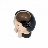 Decora con poesia il vaso testa ragazza Arpimex, ceramica beige nera 10×9 H 10,5 cm. Bomboniera originale o vaso fiori secchi. ean 8018318501814