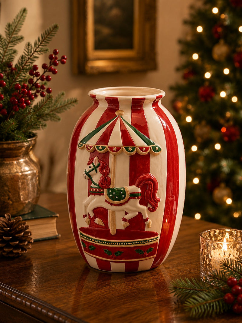 edg enzo de gasperi edg enzo de gasperi vaso anfora cavallo giostra h33 24 cm bianco rosso decorazione natalizia ean 8059824663559