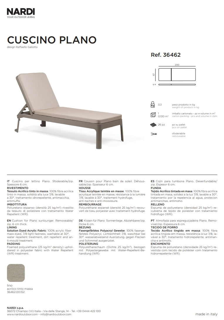 nardi nardi cuscino per lettino plano sfoderabile colore lino ean 8010352647466