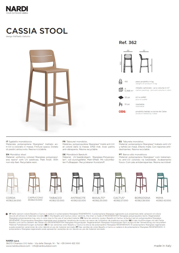 nardi nardi sgabello cassia stool colore cappuccino ean 8010352362147