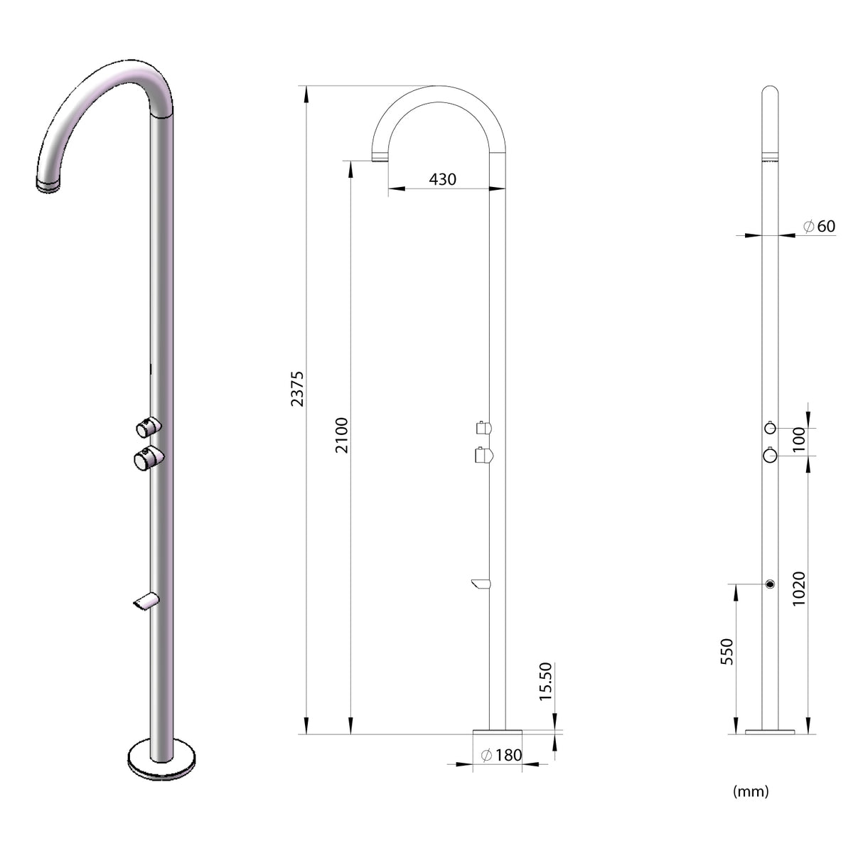 immagine-4-sined-olbia-doccia-per-esterni-in-acciaio-316l-soffione-e-lavapiedi-h-2439-cm-inox-opaco-ean-8025431152984