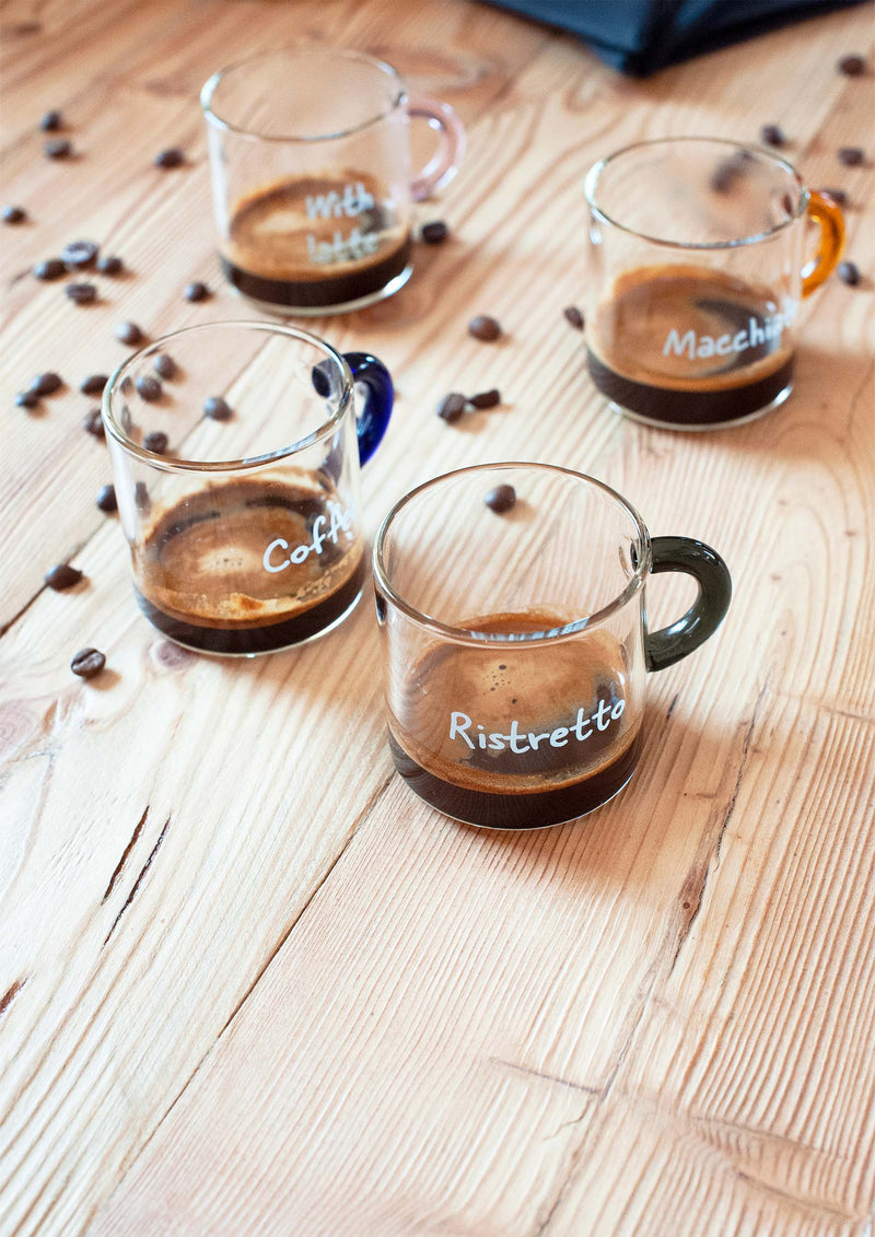 wd lifestyle wd lifestyle set 6 tazze da caffe vetro borosilicato cc 100 ml manico ad anello multicolor e scritta ean 8053300571499