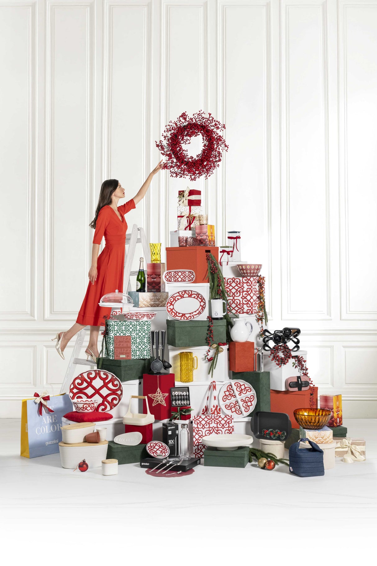 guzzini guzzini posate insalata natalizie harmonia melamina 298 x 10 cm table decor bianco verde ean 13292164