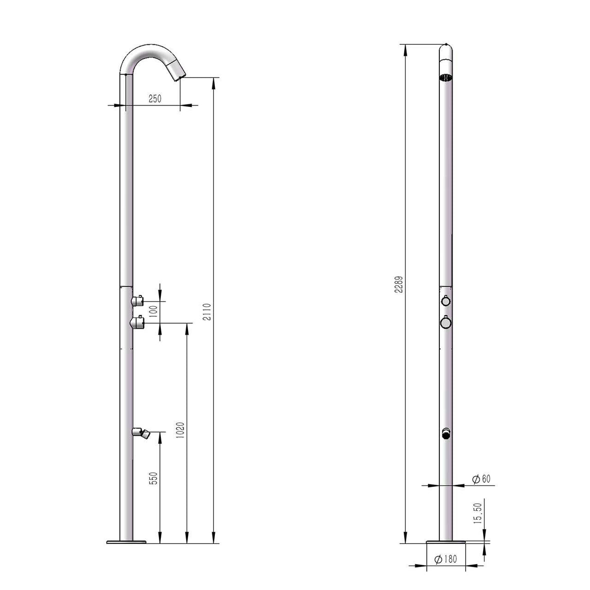 immagine-5-sined-quartu-doccia-per-esterni-in-acciaio-316l-soffione-e-lavapiedi-h-2289-cm-inox-bianco-opaco-ean-8025431152977