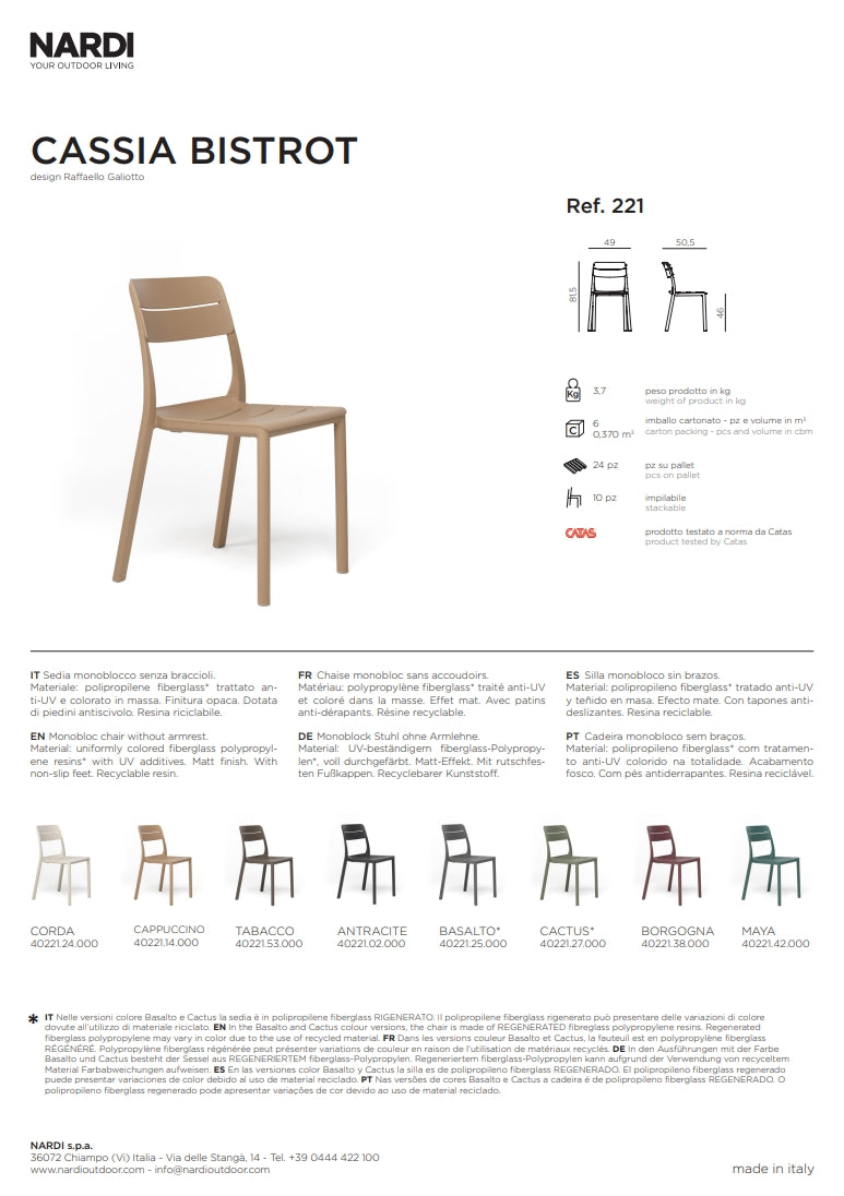 nardi nardi sedia cassia bistrot colore borgogna ean 8010352221383