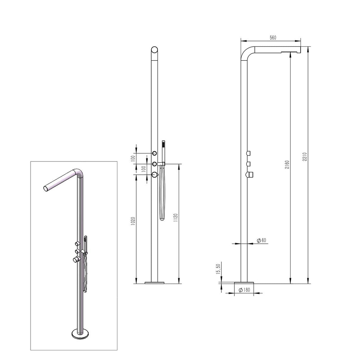 immagine-6-sined-budoni-doccia-da-giardino-in-acciaio-inox-316l-con-doccetta-altezza-221-cm-nero-satinato-ean-8025431016798