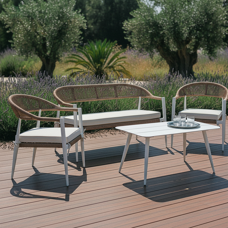 moia greenwood moia greenwood set milano in alluminio bianco e wicker corda salotto giardino con 2 poltrone divano 2 posti e tavolino ean 8013054832697