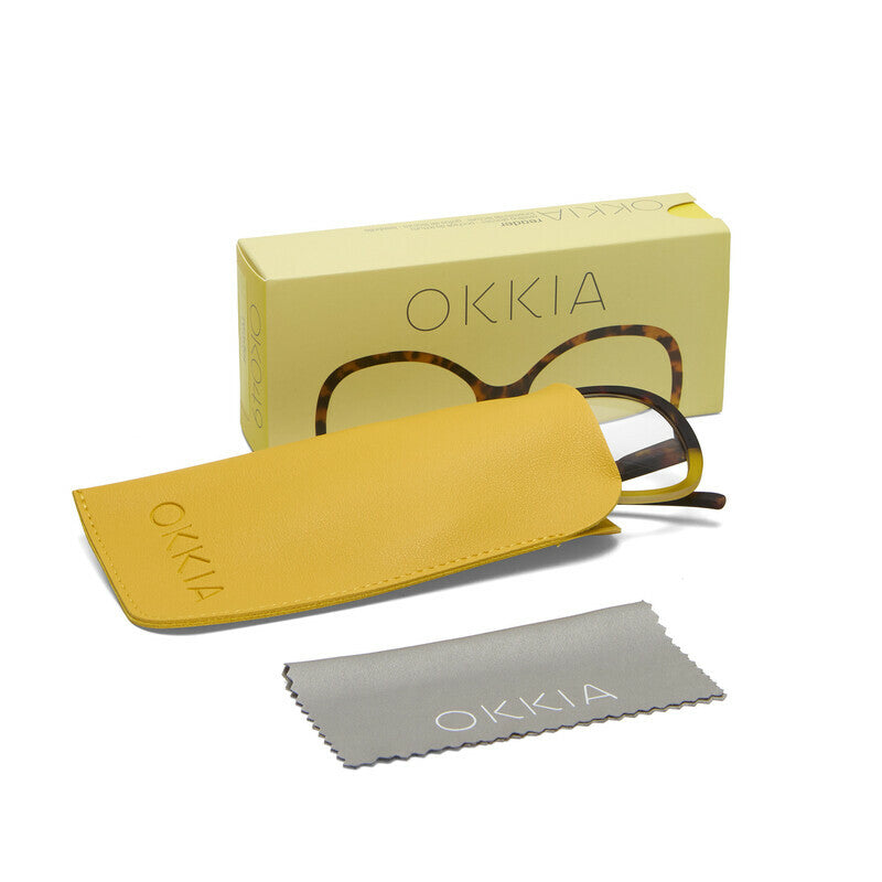 okkia okkia occhiale da lettura mod verona premontato butterfly soft touch spring anti luce blu havana giallo diottrie 3 00 ean 8056211374494