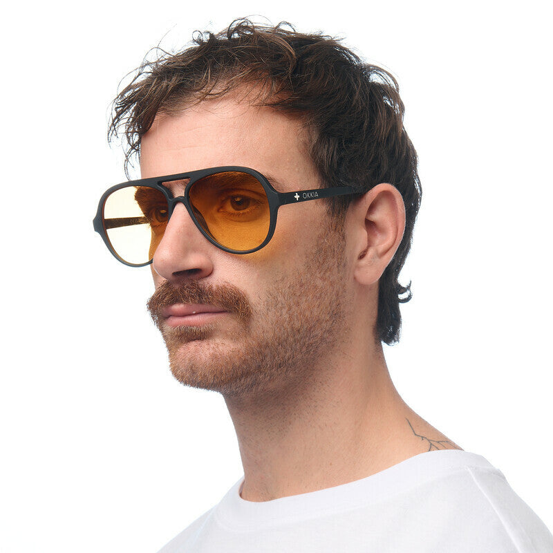 okkia okkia occhiale da sole premontato a forma di goccia mod alessio soft touch black lenti yellow ean 8056211375392