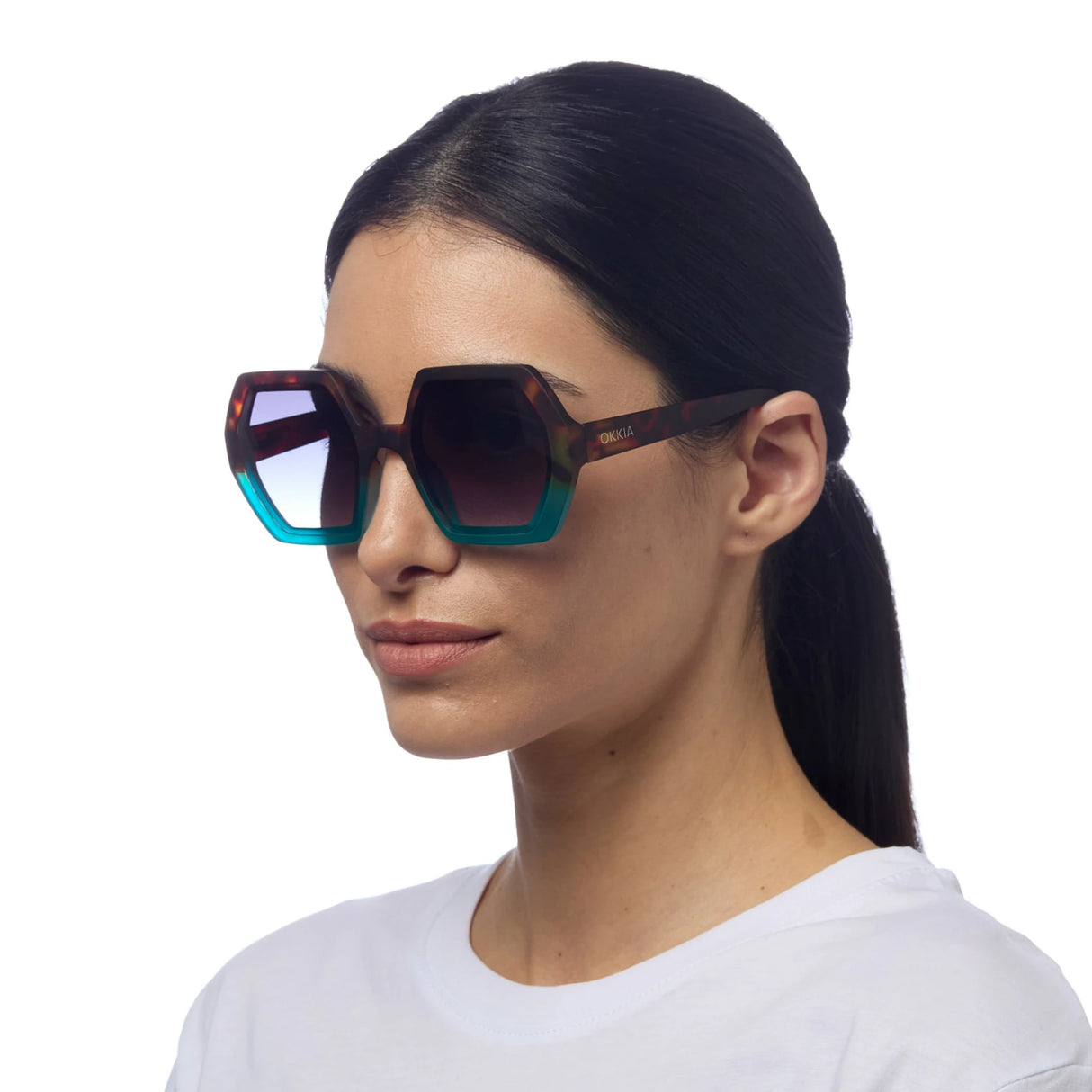 okkia okkia occhiale da sole premontato esagonale mod emma havana blue ean 8055773198036