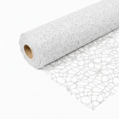 Rete polycotton per composizioni floreali, bomboniere e decorazioni. ARPIMEX H 48 cm × 5 mt, colore bianco, poliestere morbido ean 8018318170485