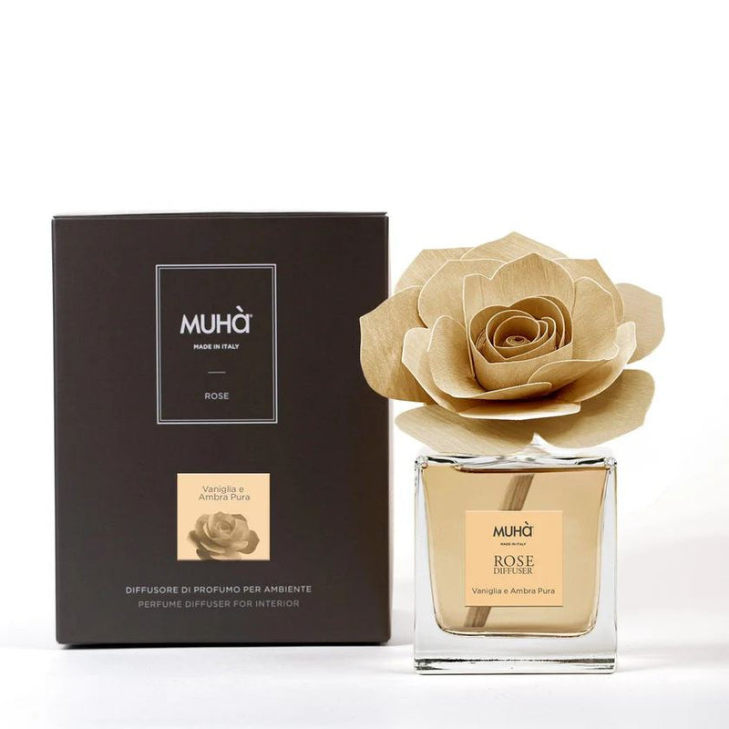 Muhà Diffuseur de parfum Rose Naturelle Vanille et Ambre Pure 100ml
