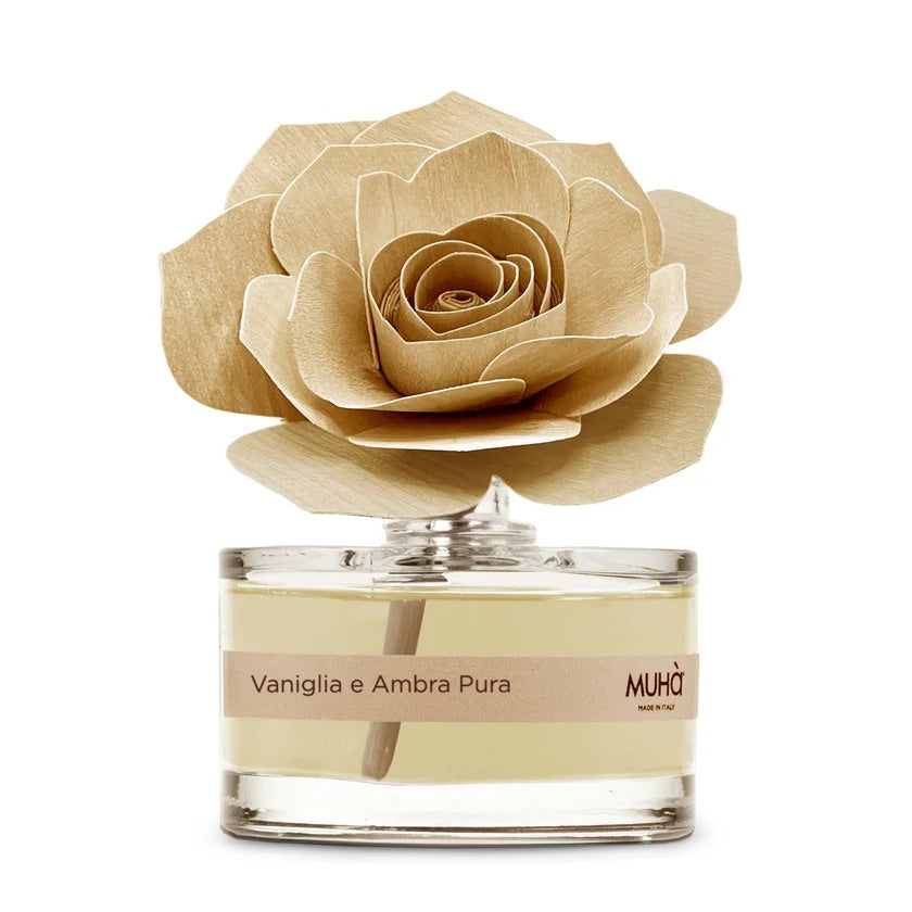 Muhà Diffuseur de Parfum Rose Naturelle Drageoir Vanille et Ambre Pure 50ml