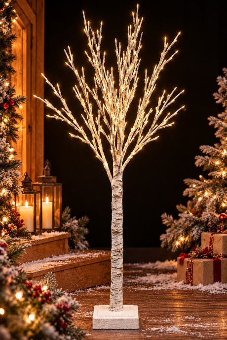 ARPIMEX Sapin de Noël Enneigé Blanc H160 cm avec 64 LED – Sapin de Noël Lumineux Décoratif