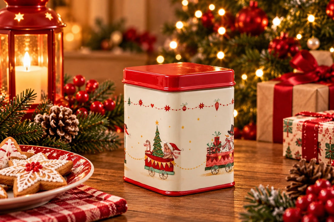 Conteneur de Noël décoré ARPIMEX 9 x 9 x 12 cm Blanc Rouge
