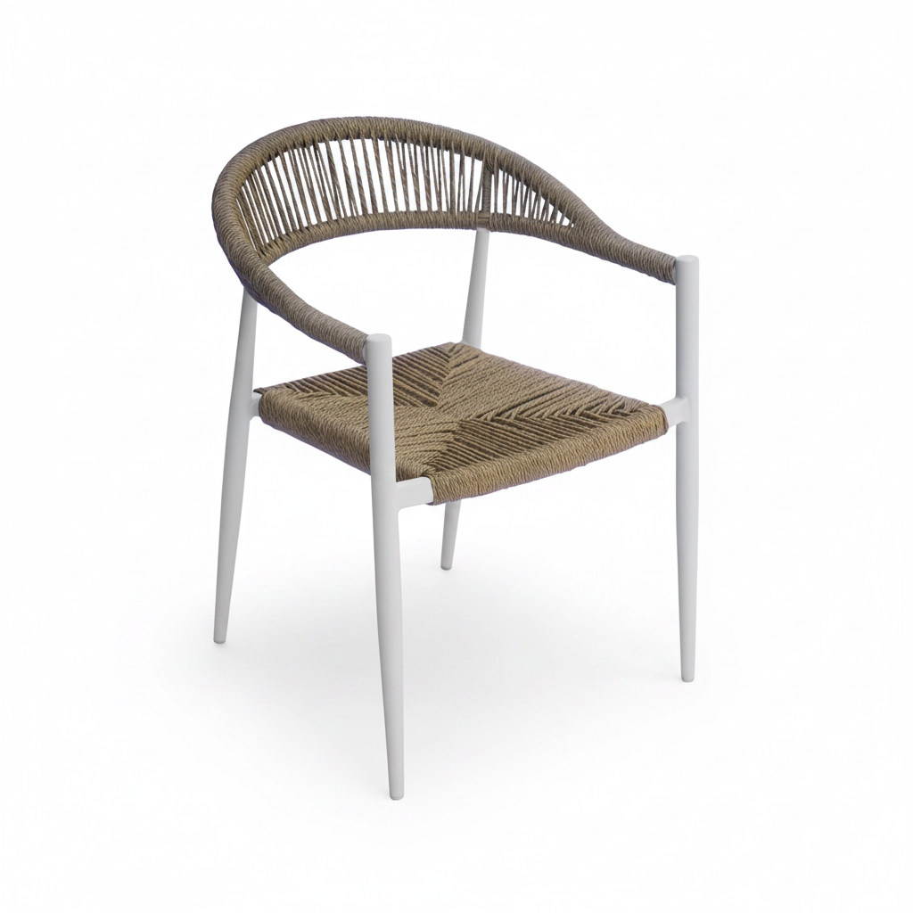 Moia Fauteuil Greenwood Milan Aluminium Corde Paille Blanc