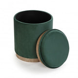 Pouf Versa avec rangement et plateau en velours vert