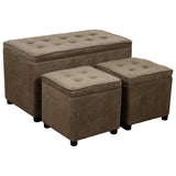 Ensemble Dimo 3 Coffres + 2 Poufs Braies en Tissu, Gris Tourterelle