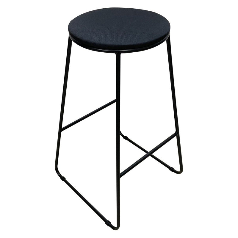 Tabouret Dimo Colby Assise Ronde en Tissu Noir Pieds Noirs