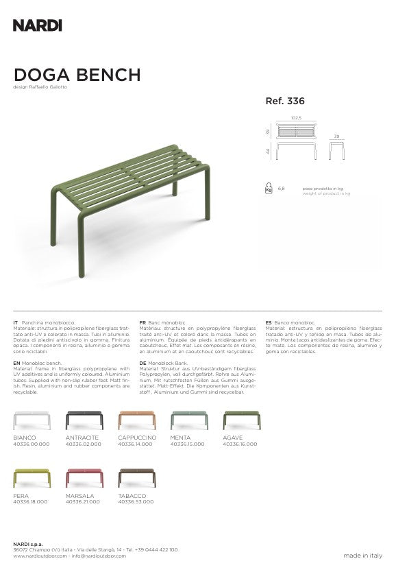 Nardi Doga Bench New Panchina da Esterno Antracinte 102,5 x 44 x 39 cm – Panchina Moderna per Giardino e Terrazzo
