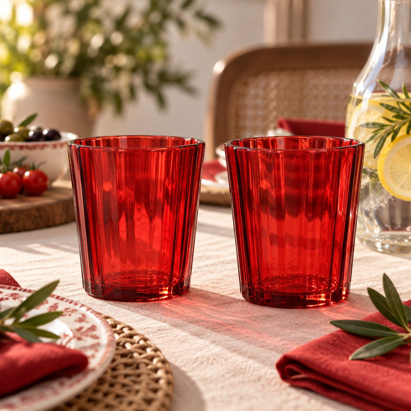 WD Lifestyle Set 2 Bicchieri in Acrilico Rosso 370 ml – Bicchieri da Tavola Design Moderno