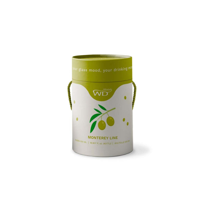 Bouteille d'huile en verre borosilicaté WD LifeStyle 500 ml, décor olive