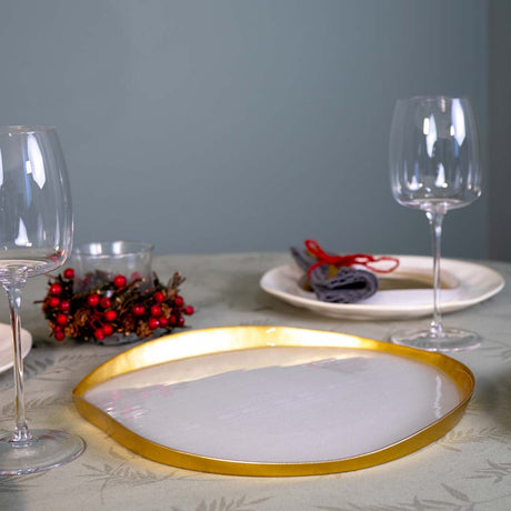 WD LifeStyle Assiette Panettone en Verre Perle et Or Ø32 cm – Assiette de Présentation Noël
