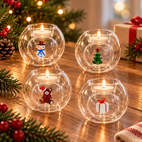 WD LifeStyle Porte-Bougie Tealight de Noël en Verre Assorti 1 Pièce – Photophore Décoratif de Noël