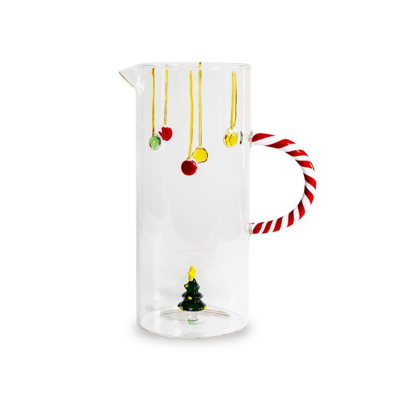 WD Lifestyle Caraffa in Vetro con Decoro Albero di Natale – Caraffa Natalizia da Tavola